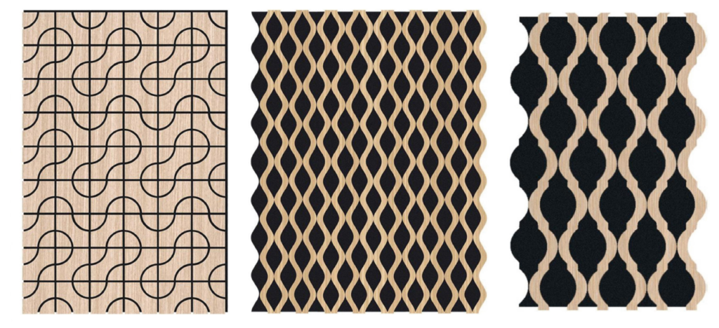 Architectural 3D acoustic panels featuring herringbone and diamond patterns for high-end interior soundproofing
