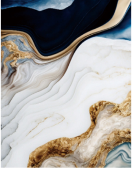 Blue Ocean Agate marble texture with gold and cream veins for high-gloss PVC UV wall panels and luxury hotel interior decor