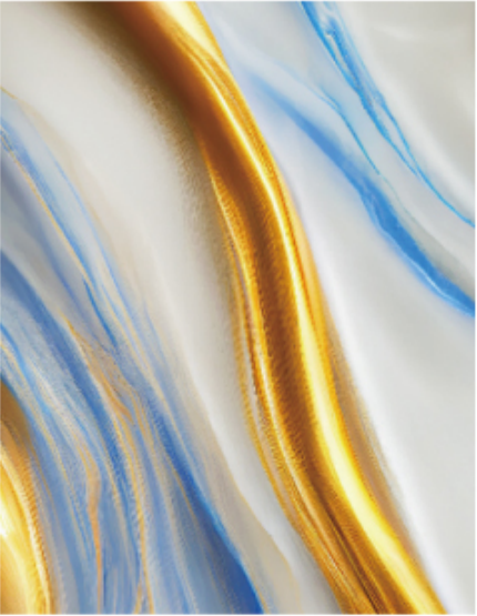 Luxury Golden River Onyx marble texture with blue and gold flowing veins for high-gloss PVC UV wall panels and feature wall art.
