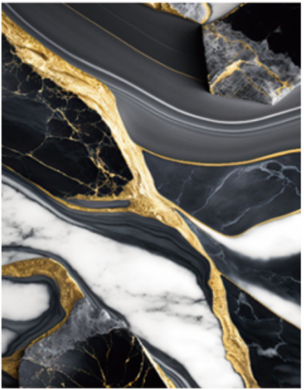 Luxury Black Gold Fusion marble texture with striking gold veins for high-gloss PVC UV wall panels and hotel lobby feature walls.