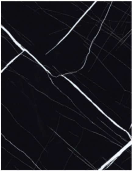 Marquina Black marble texture with white lightning veins for high-gloss PVC UV wall panels and luxury kitchen decor.