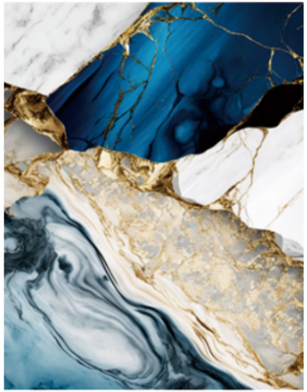 Luxury Royal Sapphire Gold marble texture with deep blue patches and golden veins for high-gloss PVC UV wall panels and hotel lobby feature walls.